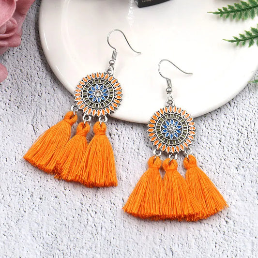 Korean Sun Flower Tassel Earrings for Women Fashion Jewelry Bijoux Femme 2023 Fringe Dangle Drop Earrings Bokep Accesorios Mujer