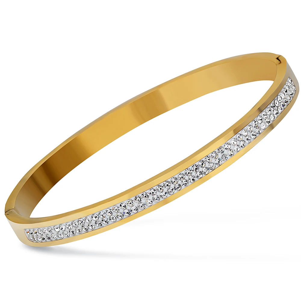 Fashion Gold Color Bracelet Bangles Femme Crystal Jewelry Stainless Steel Cuff Bangles For Women Charming Cz Bracelets Bangle