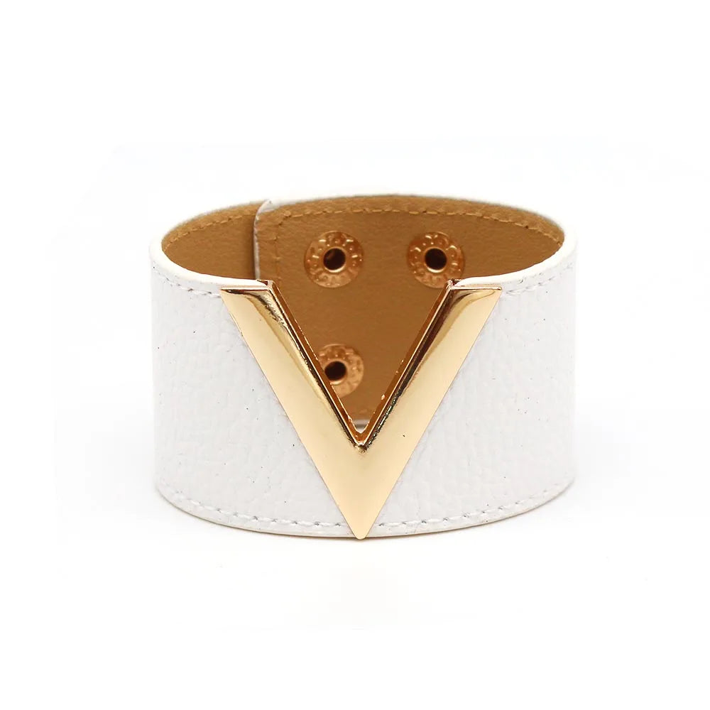 Fashion Cuff PU Leather Bracelet For Women Femme All-Match V  Word Wide Punk Style Soft Jewellery Gift Pulseira