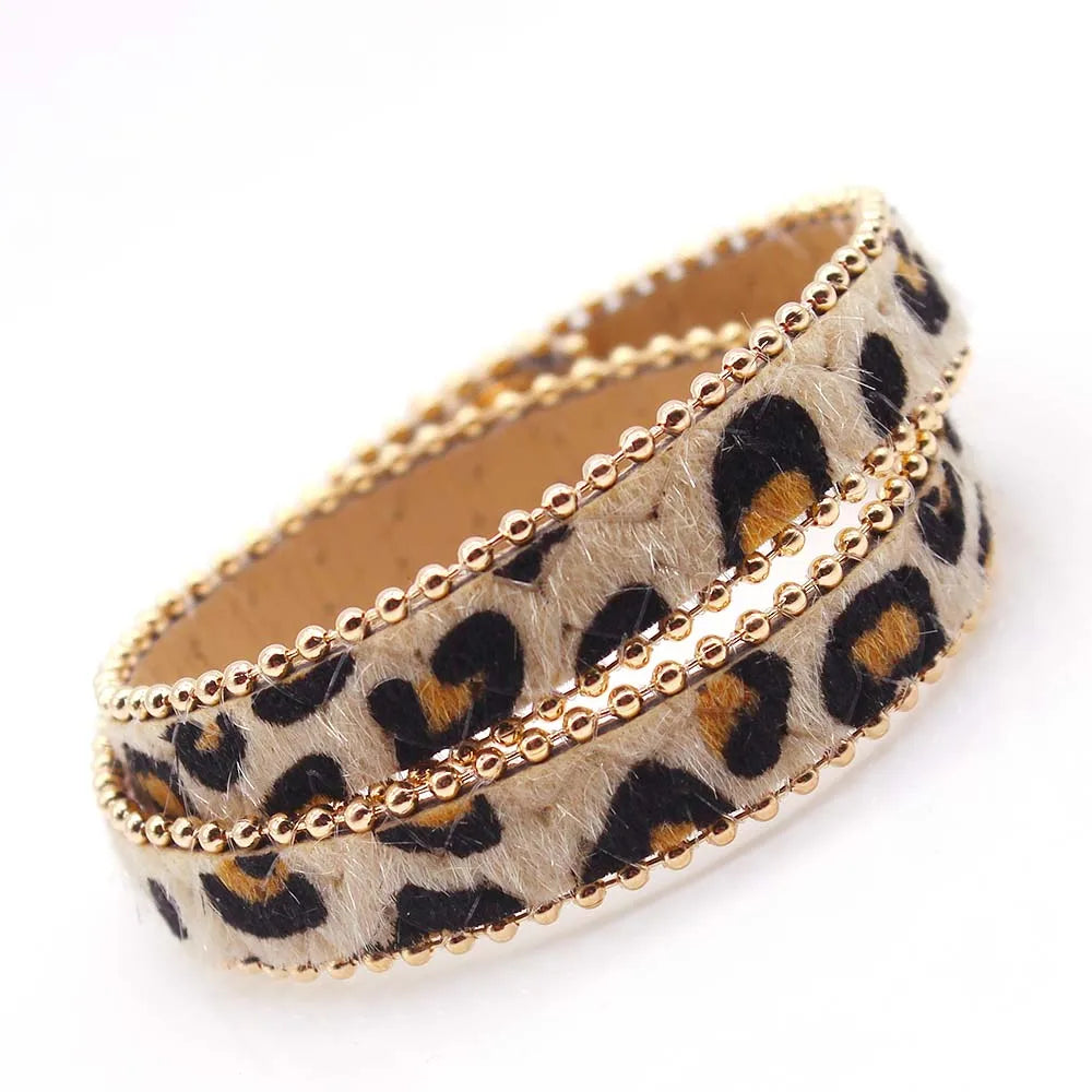 TOTABC Fashion Leopard Charm Leather Bracelets For Women Wristband  V Cuff Wrap Bracelets & Bangles Femme Jewelry Gift