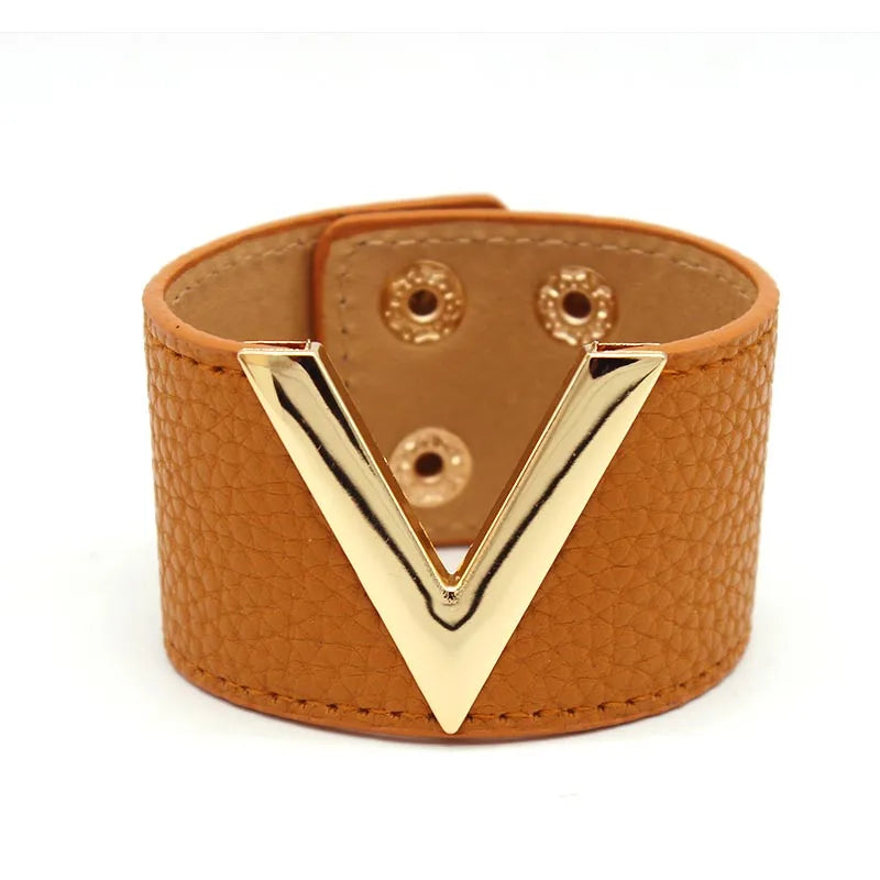 Fashion Cuff PU Leather Bracelet For Women Femme All-Match V  Word Wide Punk Style Soft Jewellery Gift Pulseira