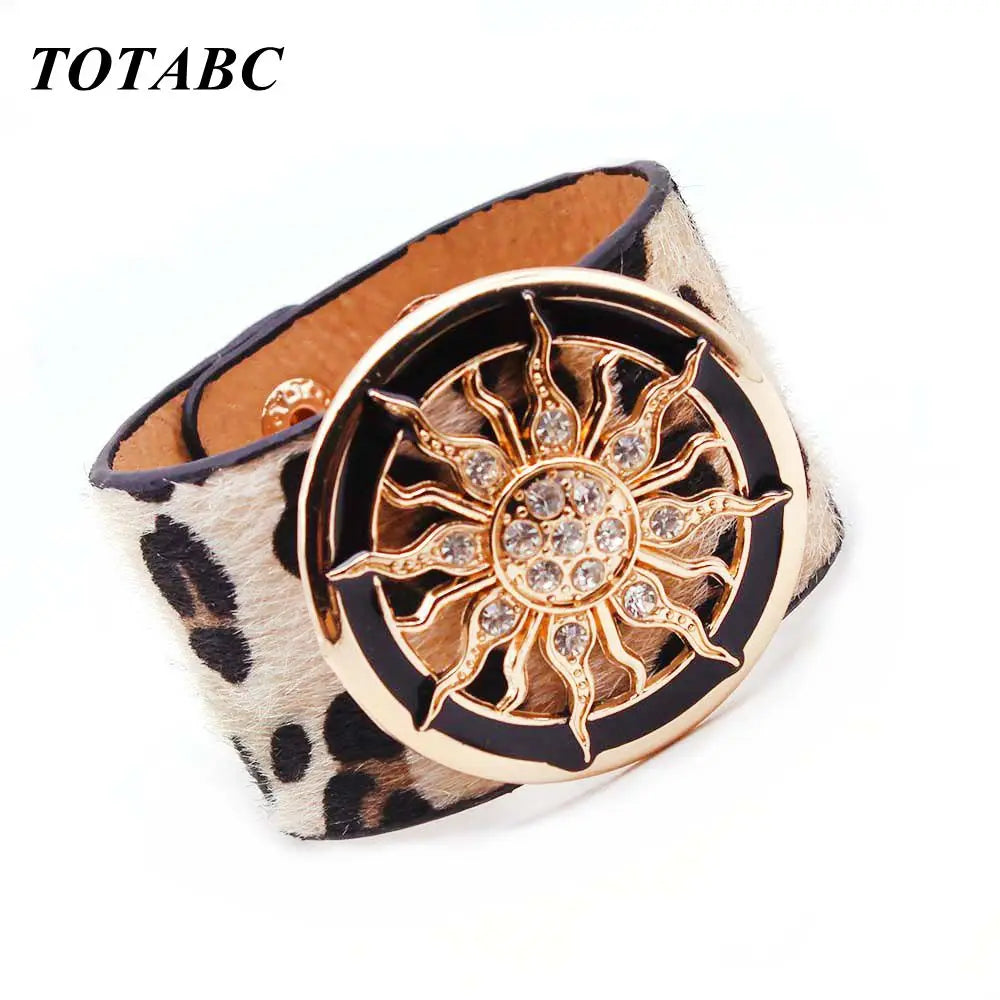 TOTABC Fashion Leopard Charm Leather Bracelets For Women Wristband  V Cuff Wrap Bracelets & Bangles Femme Jewelry Gift