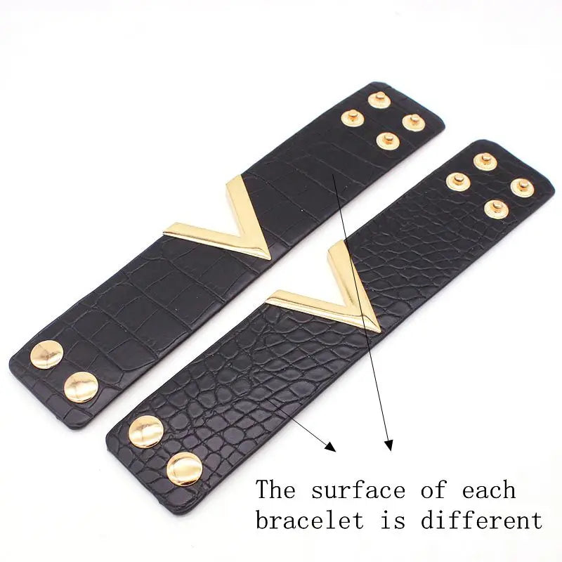 Fashion Cuff PU Leather Bracelet For Women Femme All-Match V  Word Wide Punk Style Soft Jewellery Gift Pulseira