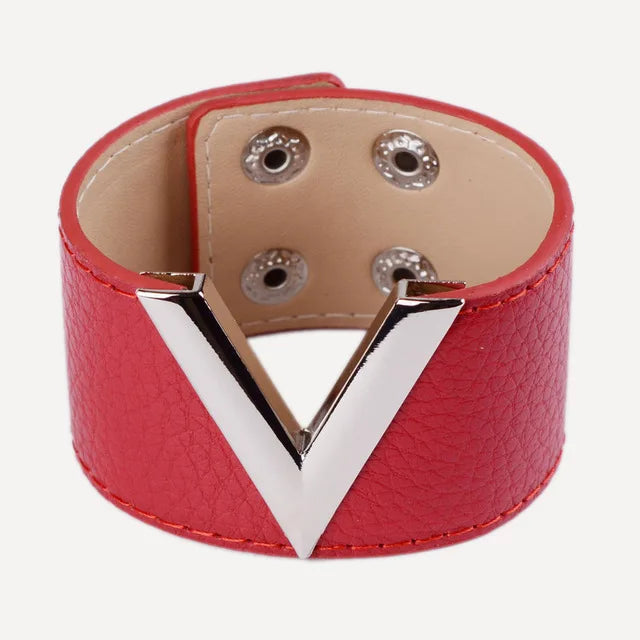 Fashion Cuff PU Leather Bracelet For Women Femme All-Match V  Word Wide Punk Style Soft Jewellery Gift Pulseira