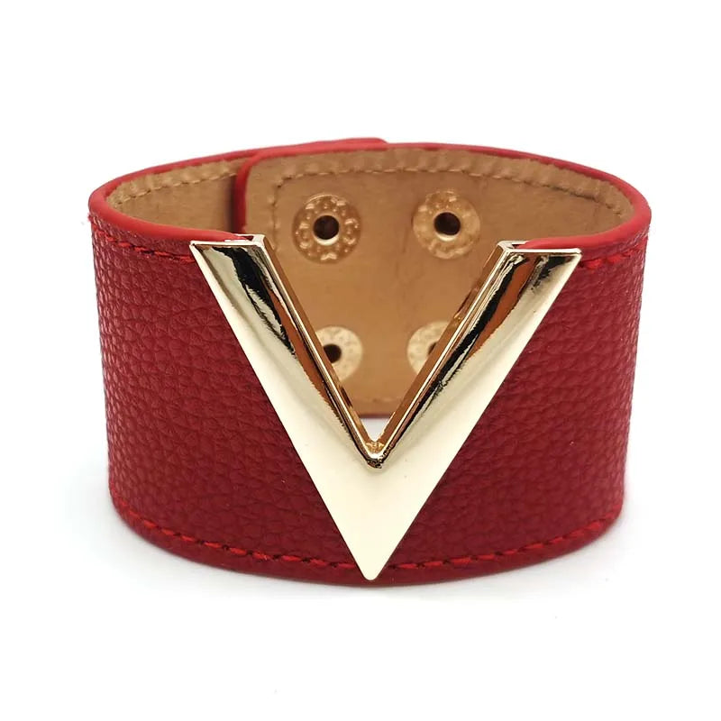 Fashion Cuff PU Leather Bracelet For Women Femme All-Match V  Word Wide Punk Style Soft Jewellery Gift Pulseira