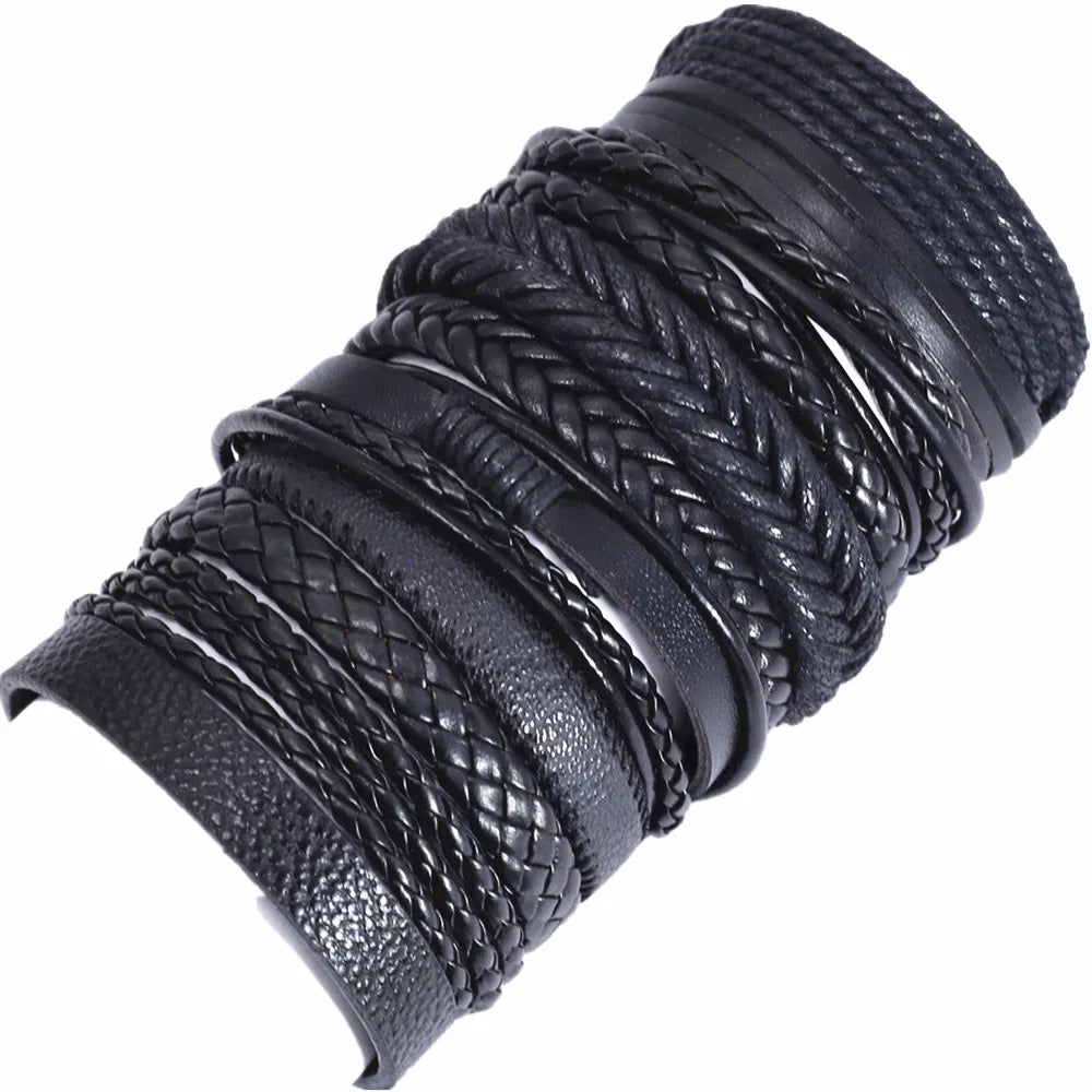 10 Pcs/set Handmade Weave Charm Wrap Leather Mens Bracelets for Women Bangles Femme Homme Male Jewellery Pulseras Mujer 2019