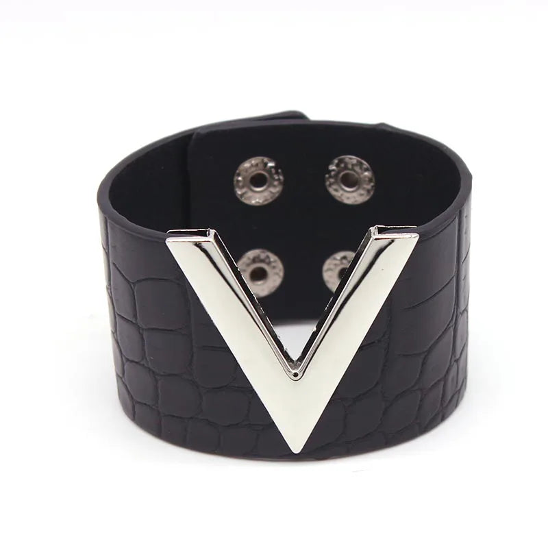 Fashion Cuff PU Leather Bracelet For Women Femme All-Match V  Word Wide Punk Style Soft Jewellery Gift Pulseira