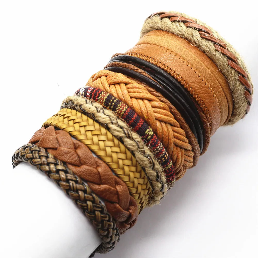 10 Pcs/set Handmade Weave Charm Wrap Leather Mens Bracelets for Women Bangles Femme Homme Male Jewellery Pulseras Mujer 2019