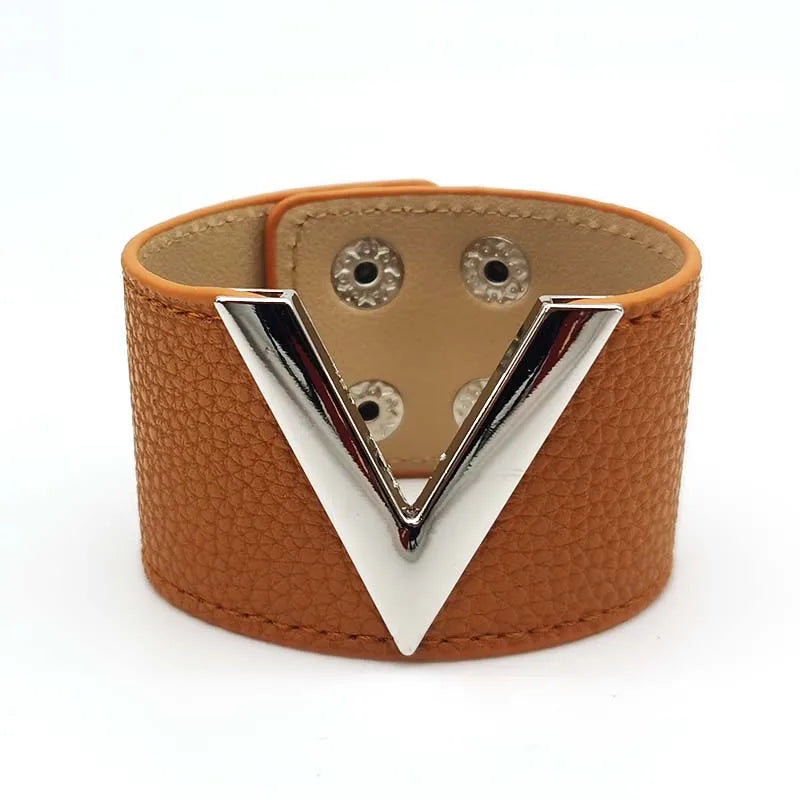 Fashion Cuff PU Leather Bracelet For Women Femme All-Match V  Word Wide Punk Style Soft Jewellery Gift Pulseira