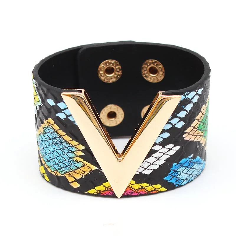 Fashion Cuff PU Leather Bracelet For Women Femme All-Match V  Word Wide Punk Style Soft Jewellery Gift Pulseira