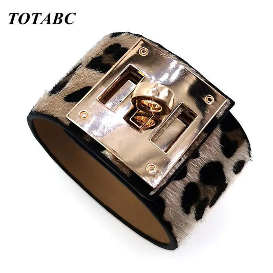 TOTABC Fashion Leopard Charm Leather Bracelets For Women Wristband  V Cuff Wrap Bracelets & Bangles Femme Jewelry Gift