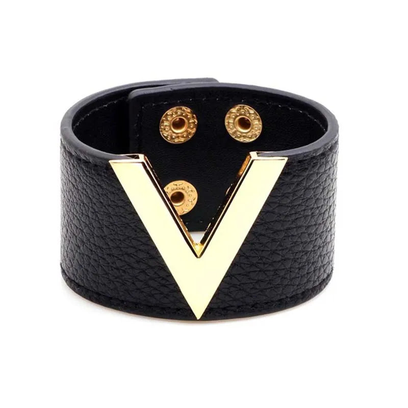 Fashion Cuff PU Leather Bracelet For Women Femme All-Match V  Word Wide Punk Style Soft Jewellery Gift Pulseira