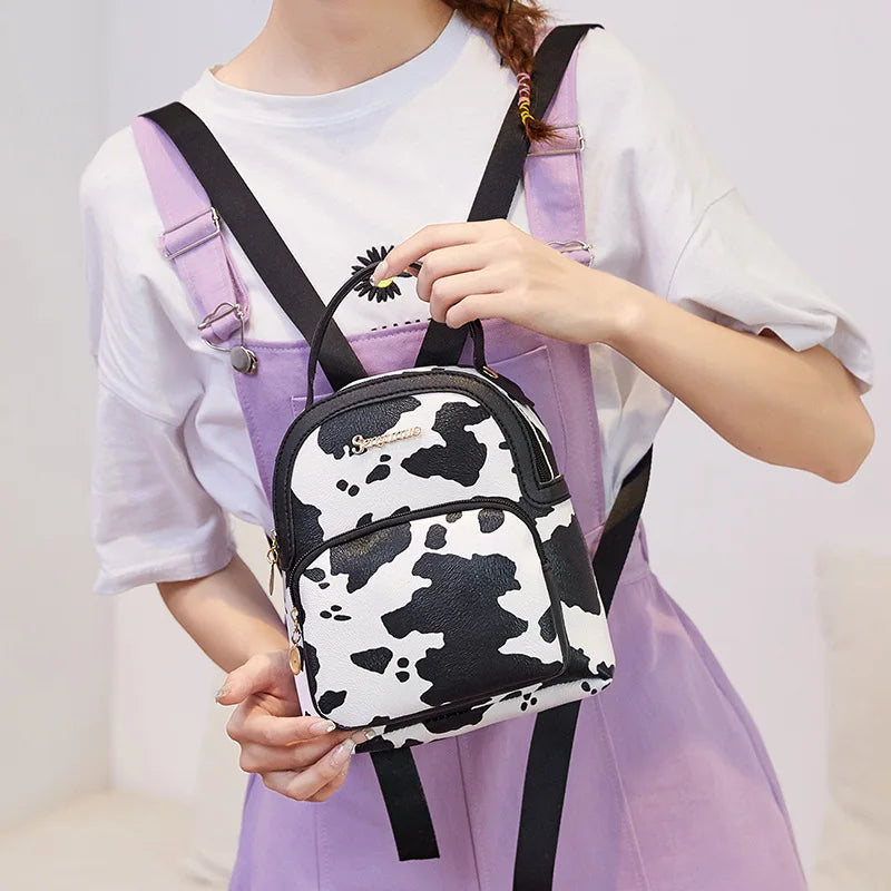 Women Mini Backpack Printed Cow Pattern Backpacks Simple Casual Student Bookbags Traveling Boin Purse Backpacks Sac a Dos Femme