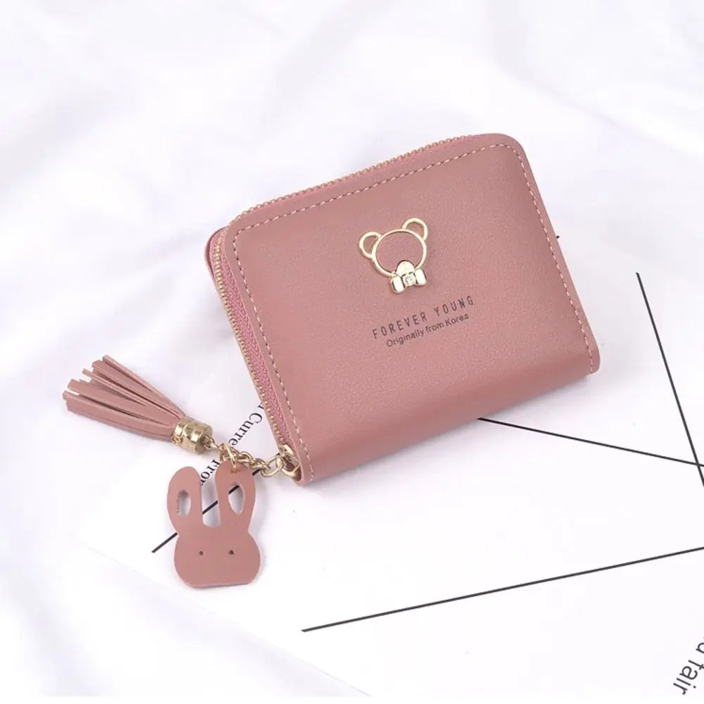 Durable PU Leather Money Coin Purse with Tassel Pendant Cute Panda Credit Card Holoder Zipper Wallet Money Bag Women Girls