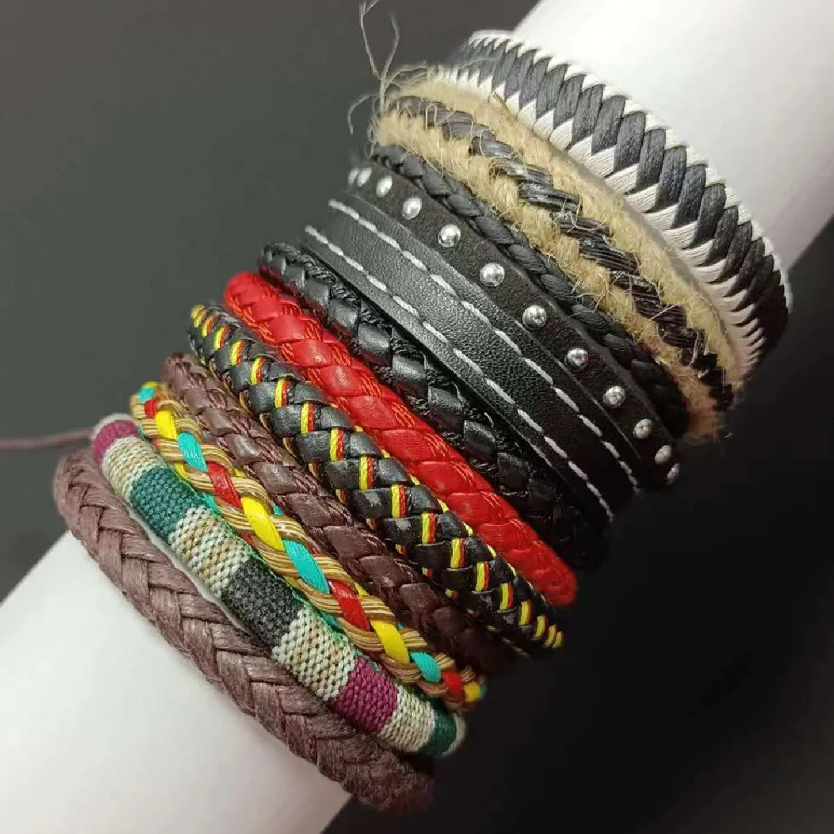 10 Pcs/set Handmade Weave Charm Wrap Leather Mens Bracelets for Women Bangles Femme Homme Male Jewellery Pulseras Mujer 2019