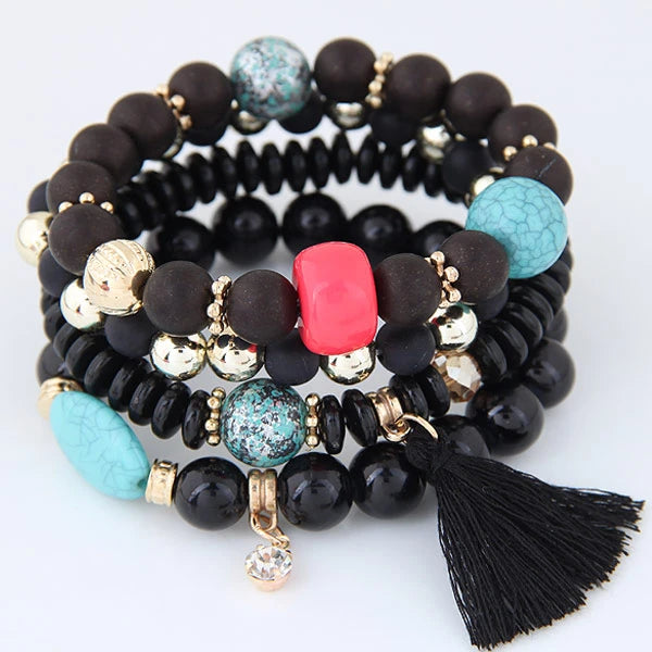 Bohemian Charm Beads Wrap Bracelets & Bangles for Women Boho Flower Leaf Tassel Bracelet Multilayer Bracelet Femme 2024 New