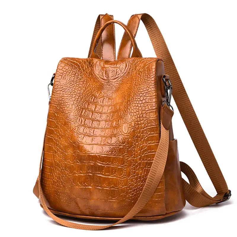 Female Backpack Women Crocodile Pattern Real Pu Leather Anti-Theft Backpack Travel Back Pack Women Shoulder Bags Sac A Dos Femme