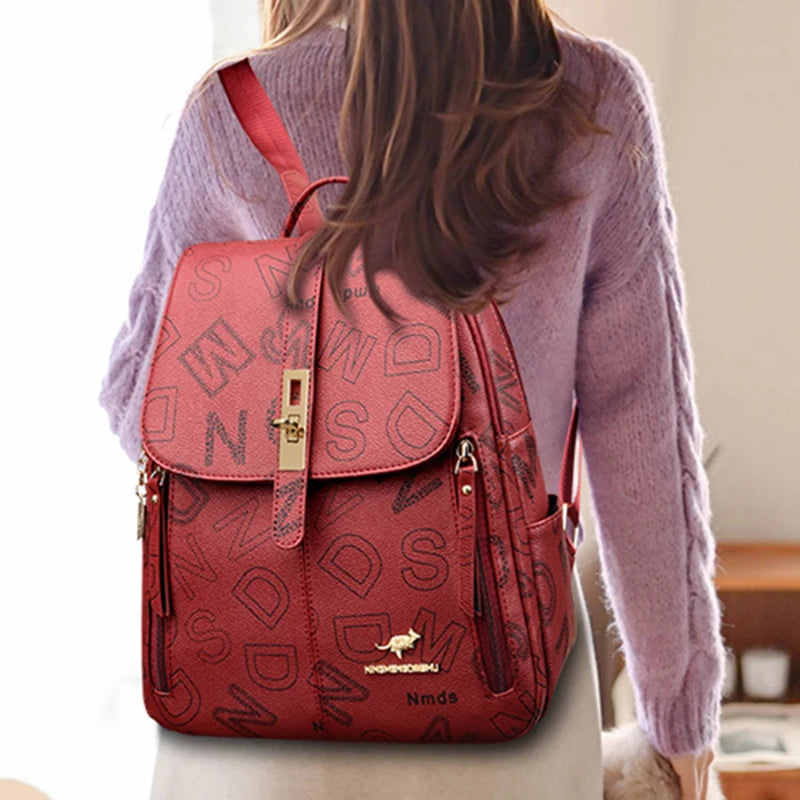 2024 Fashion Luxury Women's Designer Letter Printing Leather Backpacks Large Capacity Travel Shoulder Bags Totes School Bag