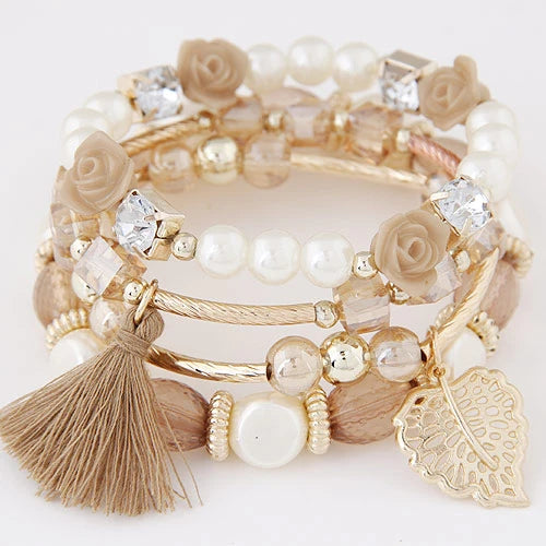 Bohemian Charm Beads Wrap Bracelets & Bangles for Women Boho Flower Leaf Tassel Bracelet Multilayer Bracelet Femme 2024 New