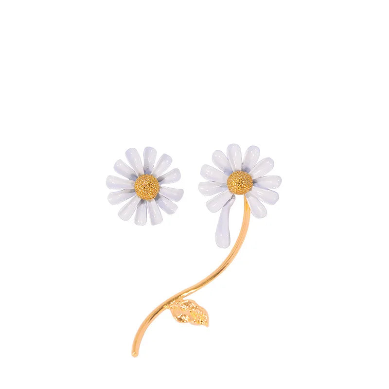 Fashion Cute Small Daisy Flowers Stud Earrings For Women Girls Sweet Statement Asymmetrical Earring Party Jewelry Gifts