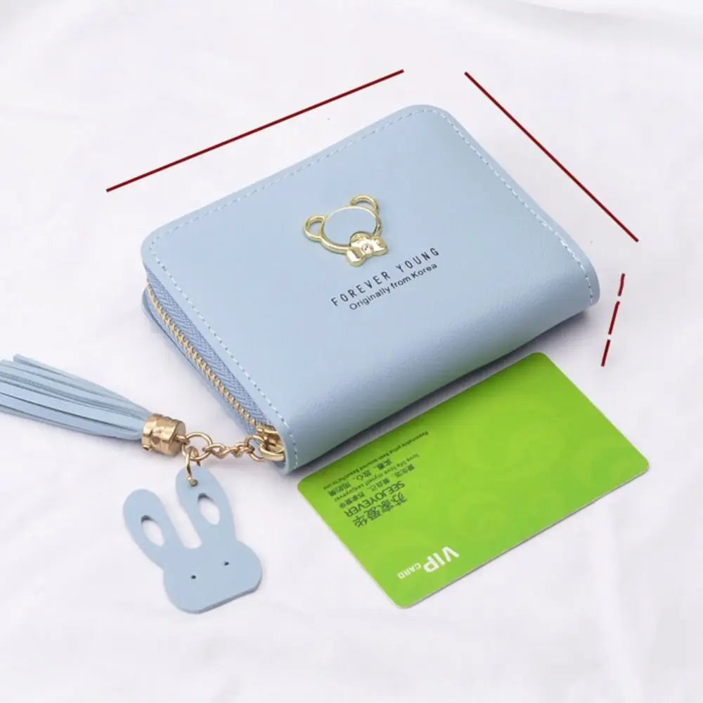 Durable PU Leather Money Coin Purse with Tassel Pendant Cute Panda Credit Card Holoder Zipper Wallet Money Bag Women Girls