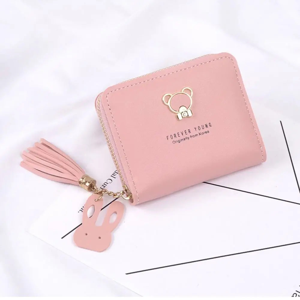 Durable PU Leather Money Coin Purse with Tassel Pendant Cute Panda Credit Card Holoder Zipper Wallet Money Bag Women Girls