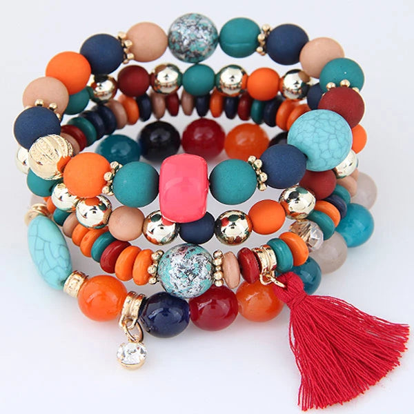 Bohemian Charm Beads Wrap Bracelets & Bangles for Women Boho Flower Leaf Tassel Bracelet Multilayer Bracelet Femme 2024 New