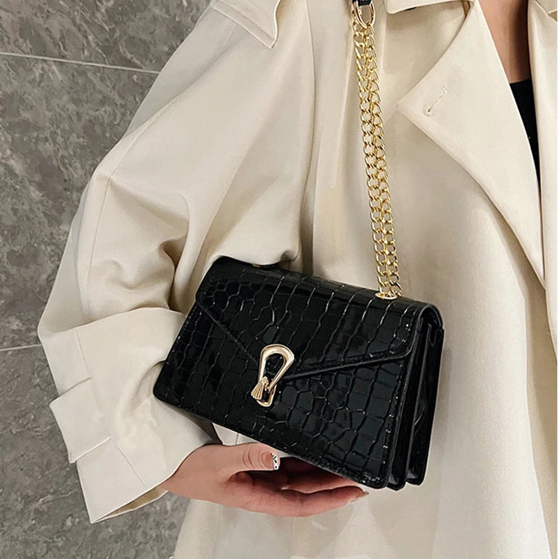 Crocodile Pattern Shoulder Bags For Women Fashion Chains Squre Bag Purse Female Pu Leather Crossbody Handbag Daily Phone Clutch