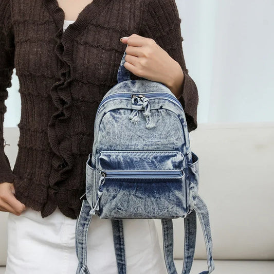 Japanese Style Simple and Fashionable Backpack for Women 2024 New Retro Denim Student Backpack Casual Travel Small Backpack Gift