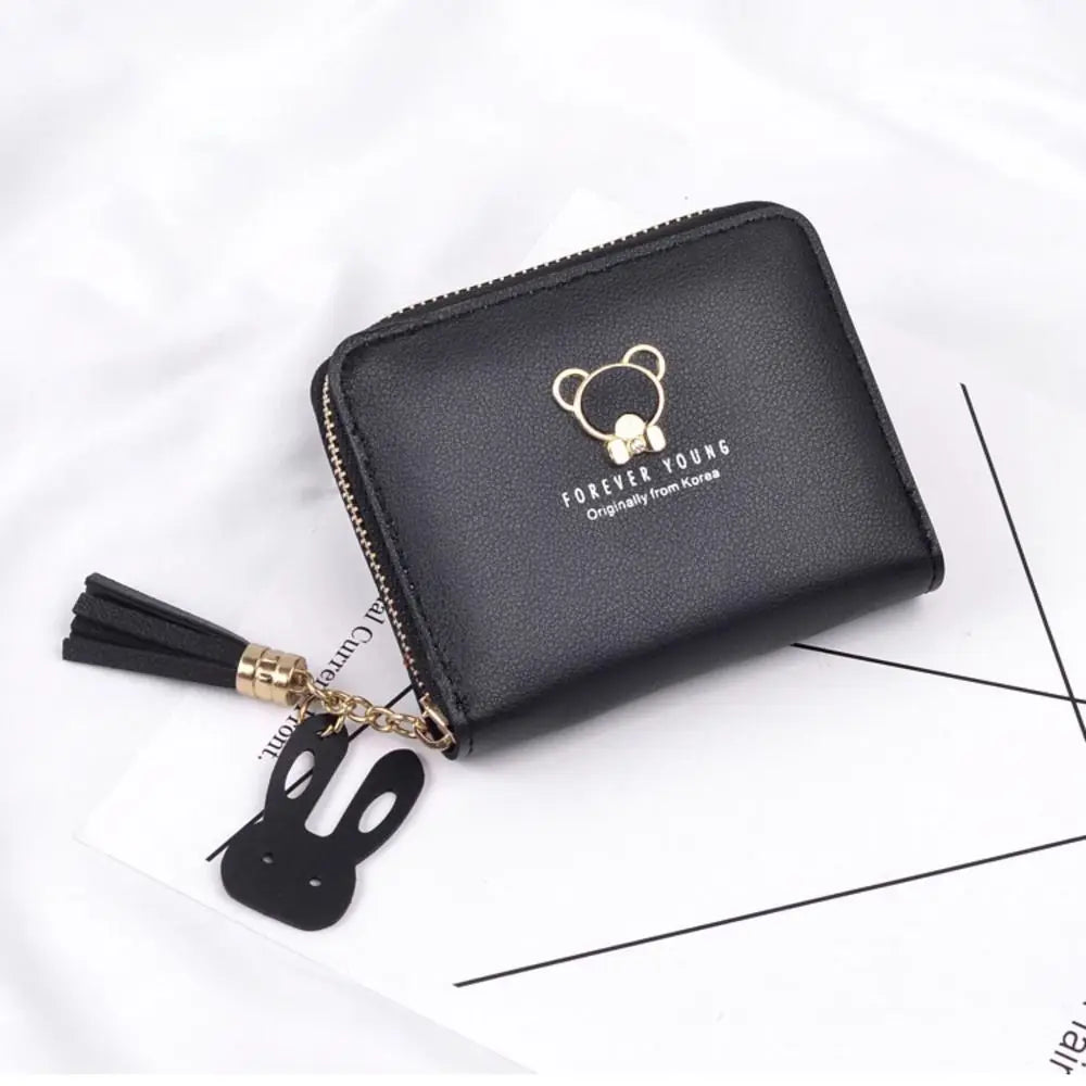 Durable PU Leather Money Coin Purse with Tassel Pendant Cute Panda Credit Card Holoder Zipper Wallet Money Bag Women Girls