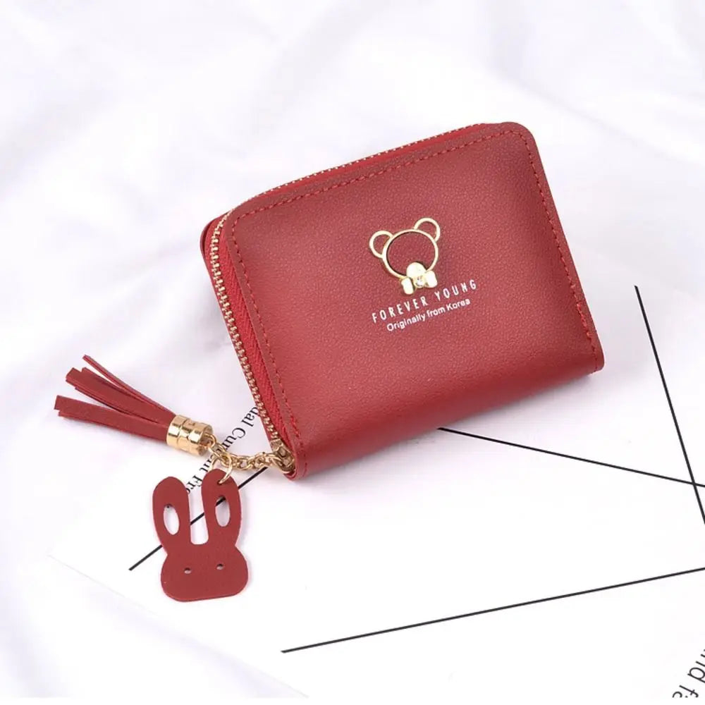 Durable PU Leather Money Coin Purse with Tassel Pendant Cute Panda Credit Card Holoder Zipper Wallet Money Bag Women Girls