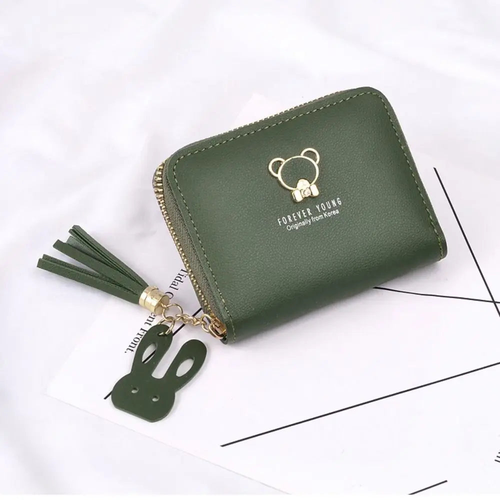 Durable PU Leather Money Coin Purse with Tassel Pendant Cute Panda Credit Card Holoder Zipper Wallet Money Bag Women Girls