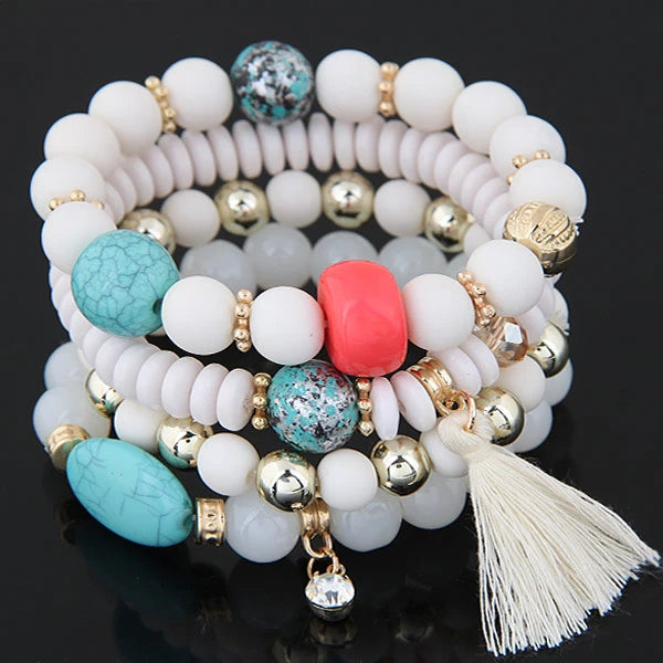 Bohemian Charm Beads Wrap Bracelets & Bangles for Women Boho Flower Leaf Tassel Bracelet Multilayer Bracelet Femme 2024 New