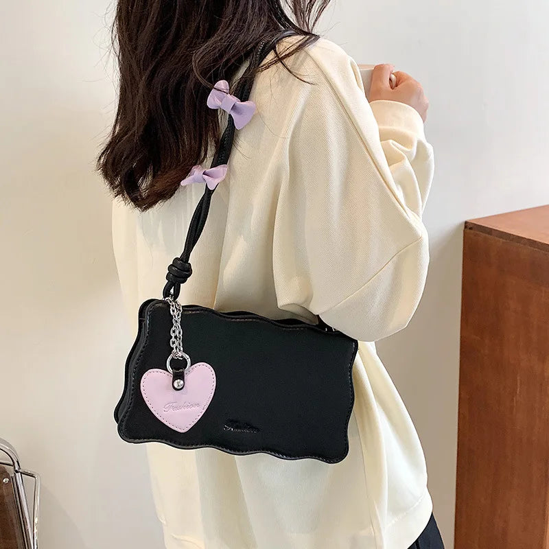 Fashion Women's Handbag 2023 Trend New In Kawaii Bow Ladies Shoulder Bag Heart Accessories Sac A Main Femme Shoppers