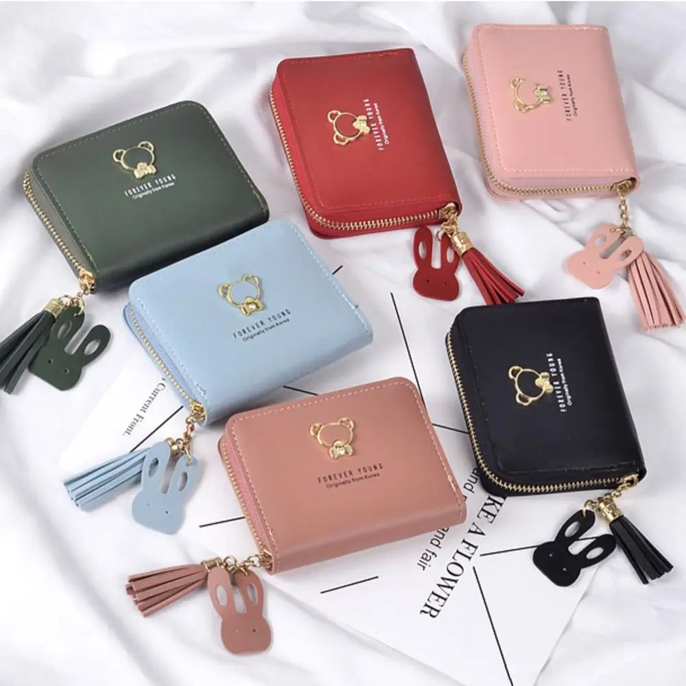 Durable PU Leather Money Coin Purse with Tassel Pendant Cute Panda Credit Card Holoder Zipper Wallet Money Bag Women Girls