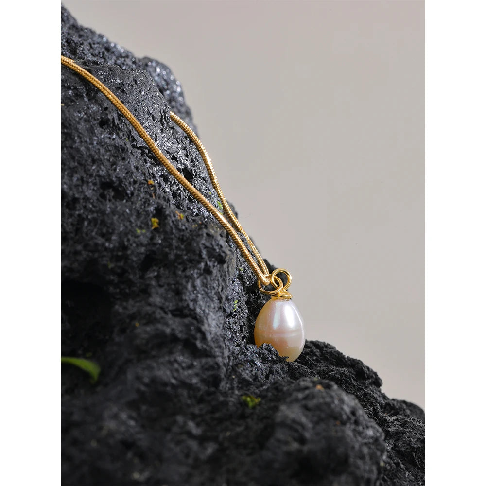 Yhpup Natural Pearl Metal Ball Pendant Stainless Steel Chic Necklace for Women Fashion Gold Color Charms Jewelry Bijoux Femme