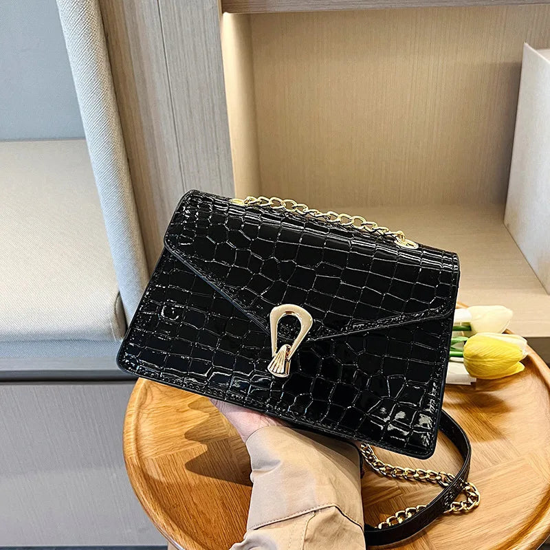 Crocodile Pattern Shoulder Bags For Women Fashion Chains Squre Bag Purse Female Pu Leather Crossbody Handbag Daily Phone Clutch