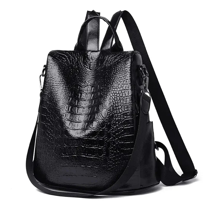 Female Backpack Women Crocodile Pattern Real Pu Leather Anti-Theft Backpack Travel Back Pack Women Shoulder Bags Sac A Dos Femme