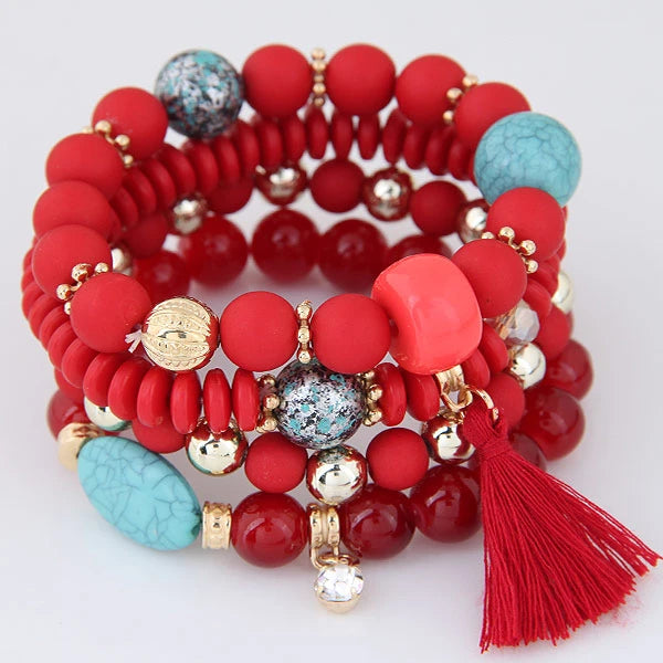 Bohemian Charm Beads Wrap Bracelets & Bangles for Women Boho Flower Leaf Tassel Bracelet Multilayer Bracelet Femme 2024 New