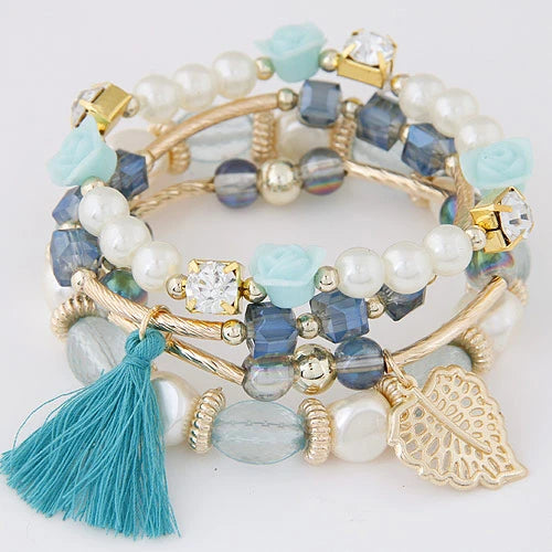 Bohemian Charm Beads Wrap Bracelets & Bangles for Women Boho Flower Leaf Tassel Bracelet Multilayer Bracelet Femme 2024 New