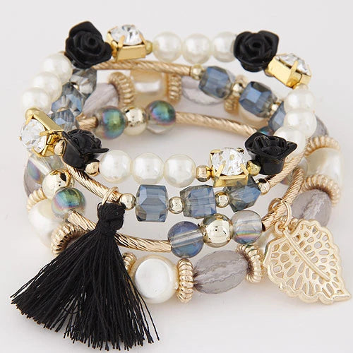 Bohemian Charm Beads Wrap Bracelets & Bangles for Women Boho Flower Leaf Tassel Bracelet Multilayer Bracelet Femme 2024 New