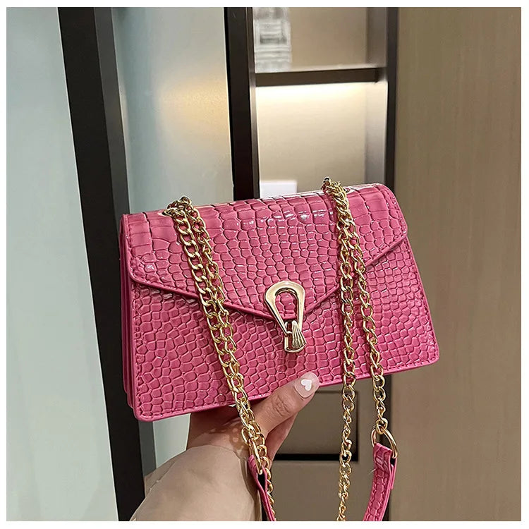 Crocodile Pattern Shoulder Bags For Women Fashion Chains Squre Bag Purse Female Pu Leather Crossbody Handbag Daily Phone Clutch