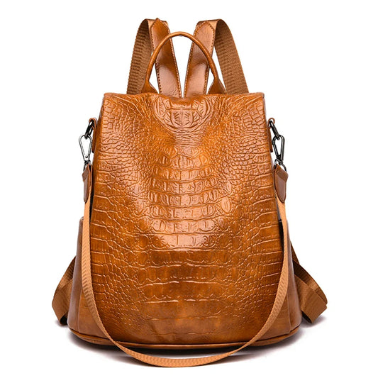 Female Backpack Women Crocodile Pattern Real Pu Leather Anti-Theft Backpack Travel Back Pack Women Shoulder Bags Sac A Dos Femme