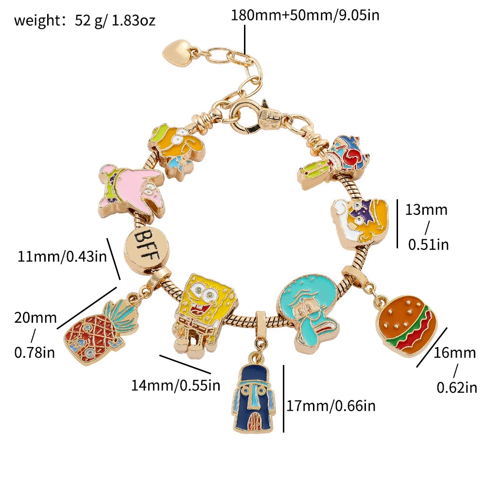 Squarepants Cartoon Charms Bracelet Y2k Femme Jewelry Bff Bracelet Accessories for Best Friend Gifts