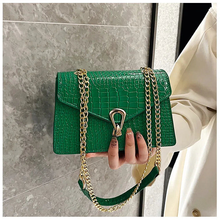 Crocodile Pattern Shoulder Bags For Women Fashion Chains Squre Bag Purse Female Pu Leather Crossbody Handbag Daily Phone Clutch