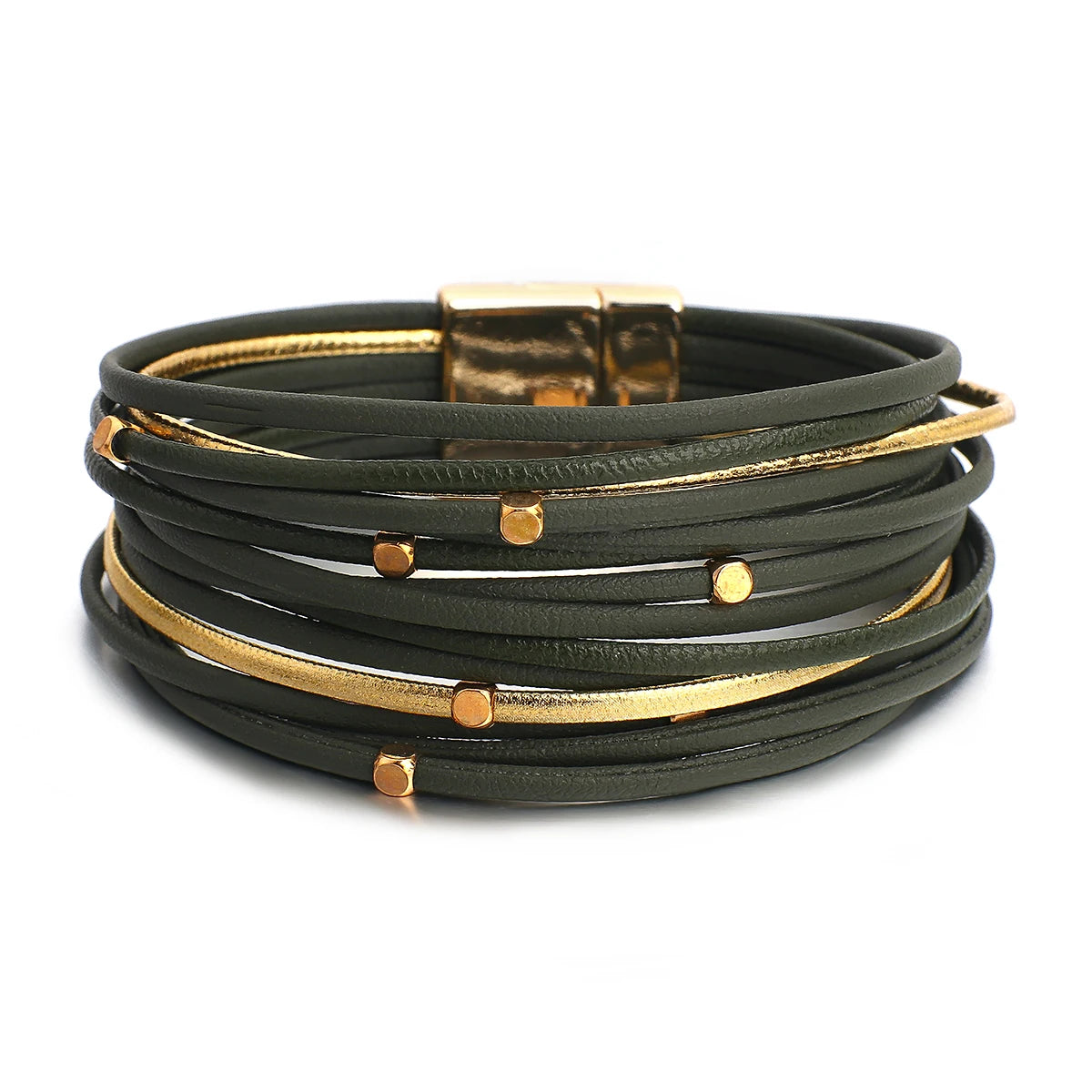 ALLYES Metal Beads Genuine Leather Bracelets For Women Men Fashion Slim Strips Boho Multilayer Wide Wrap Bracelet Femme Jewelry