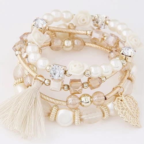 Bohemian Charm Beads Wrap Bracelets & Bangles for Women Boho Flower Leaf Tassel Bracelet Multilayer Bracelet Femme 2024 New