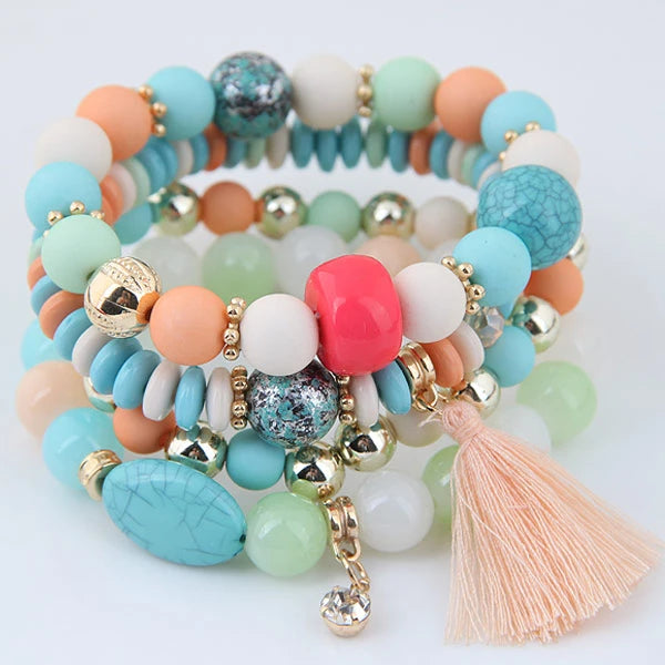 Bohemian Charm Beads Wrap Bracelets & Bangles for Women Boho Flower Leaf Tassel Bracelet Multilayer Bracelet Femme 2024 New