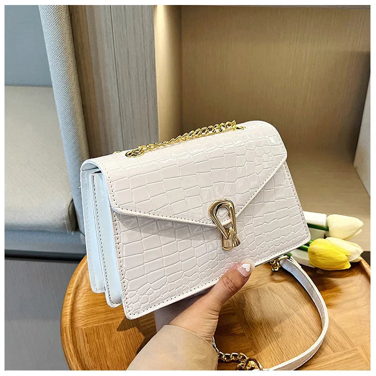 Crocodile Pattern Shoulder Bags For Women Fashion Chains Squre Bag Purse Female Pu Leather Crossbody Handbag Daily Phone Clutch