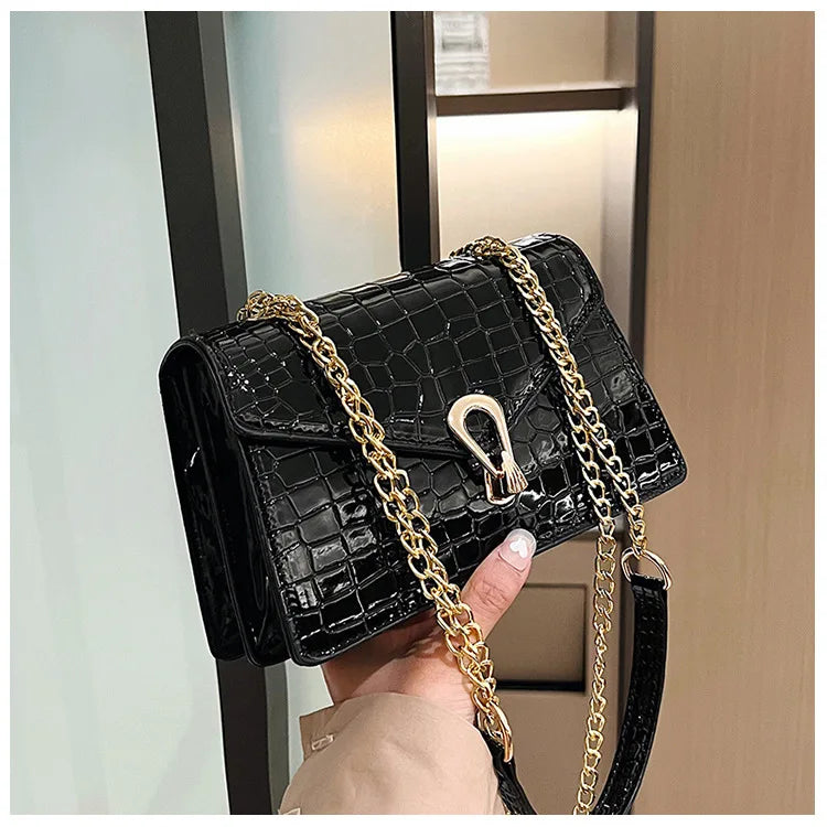 Crocodile Pattern Shoulder Bags For Women Fashion Chains Squre Bag Purse Female Pu Leather Crossbody Handbag Daily Phone Clutch